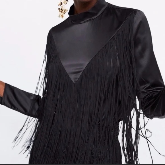 Black Fringe Long Sleeve Top - Picture 1 of 8